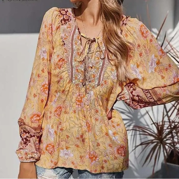Boho Fall Moments Tunic Blouse Top, S - Plus Sizes, NWT - Picture 2 of 2